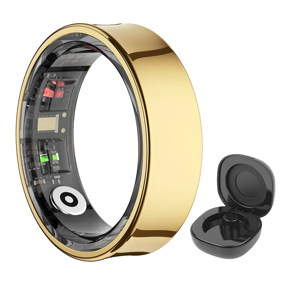 R09 Smart Ring Waterproof 5ATM Health Fitness Rings Heart Rate Blood Oxygen Sleep Monitoring with Charging Case for IOS Android