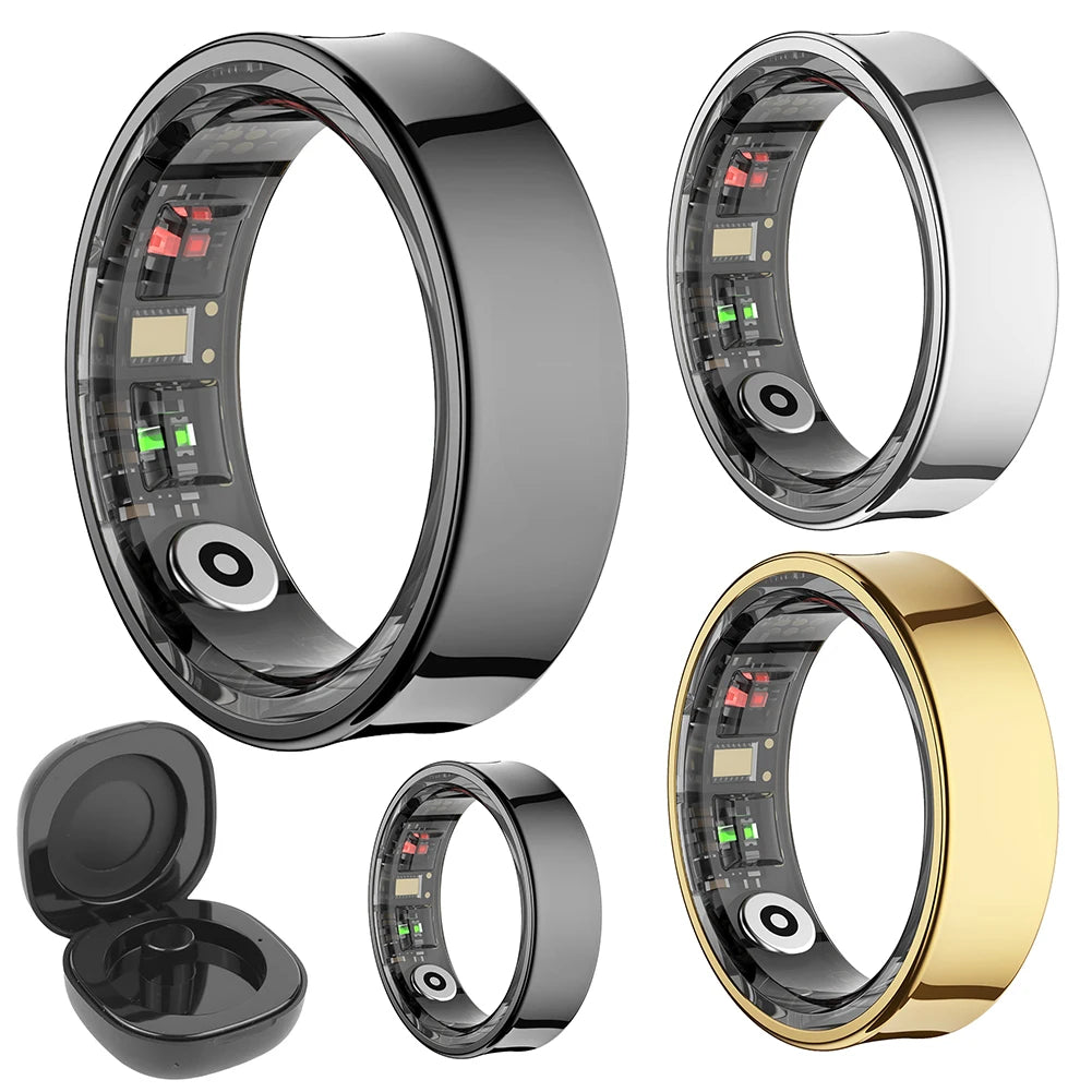 R09 Smart Ring Waterproof 5ATM Health Fitness Rings Heart Rate Blood Oxygen Sleep Monitoring with Charging Case for IOS Android