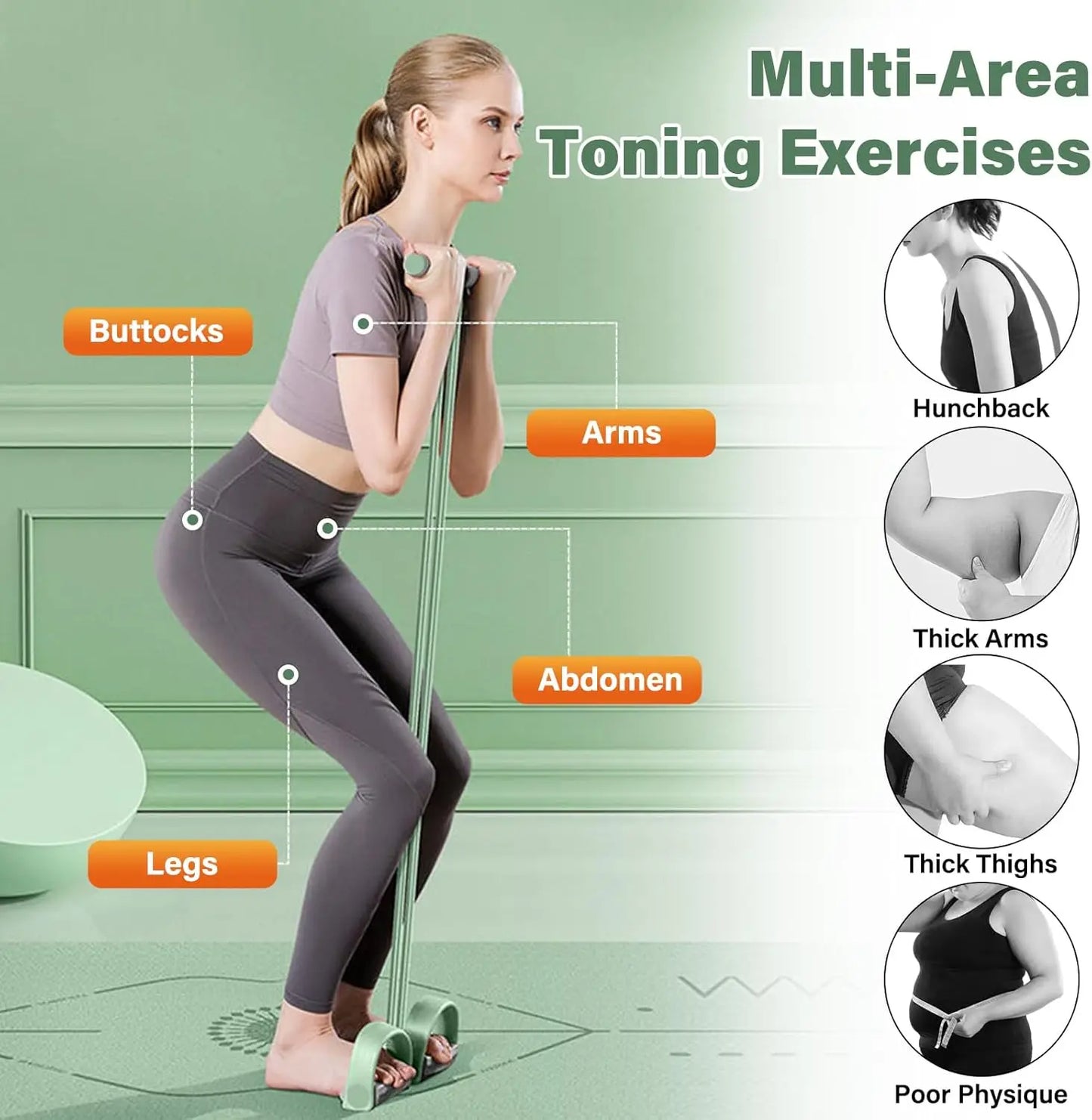 6 Tubes Natural Rubber Pedal Resistance Bands with Handles Multifunctional Yoga Pedal Puller Elastic Tension Rope Full Body Slimming Stretching Trainer Fitness Exercise Equipment for Abdomen Waist Arm Leg Home Gym Yoga Workou