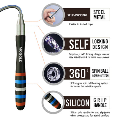 MOGOLD Professional Self-locking Jump Rope Dual-bearing Speed Skating Freely Adjustable Steel Wire Rope
