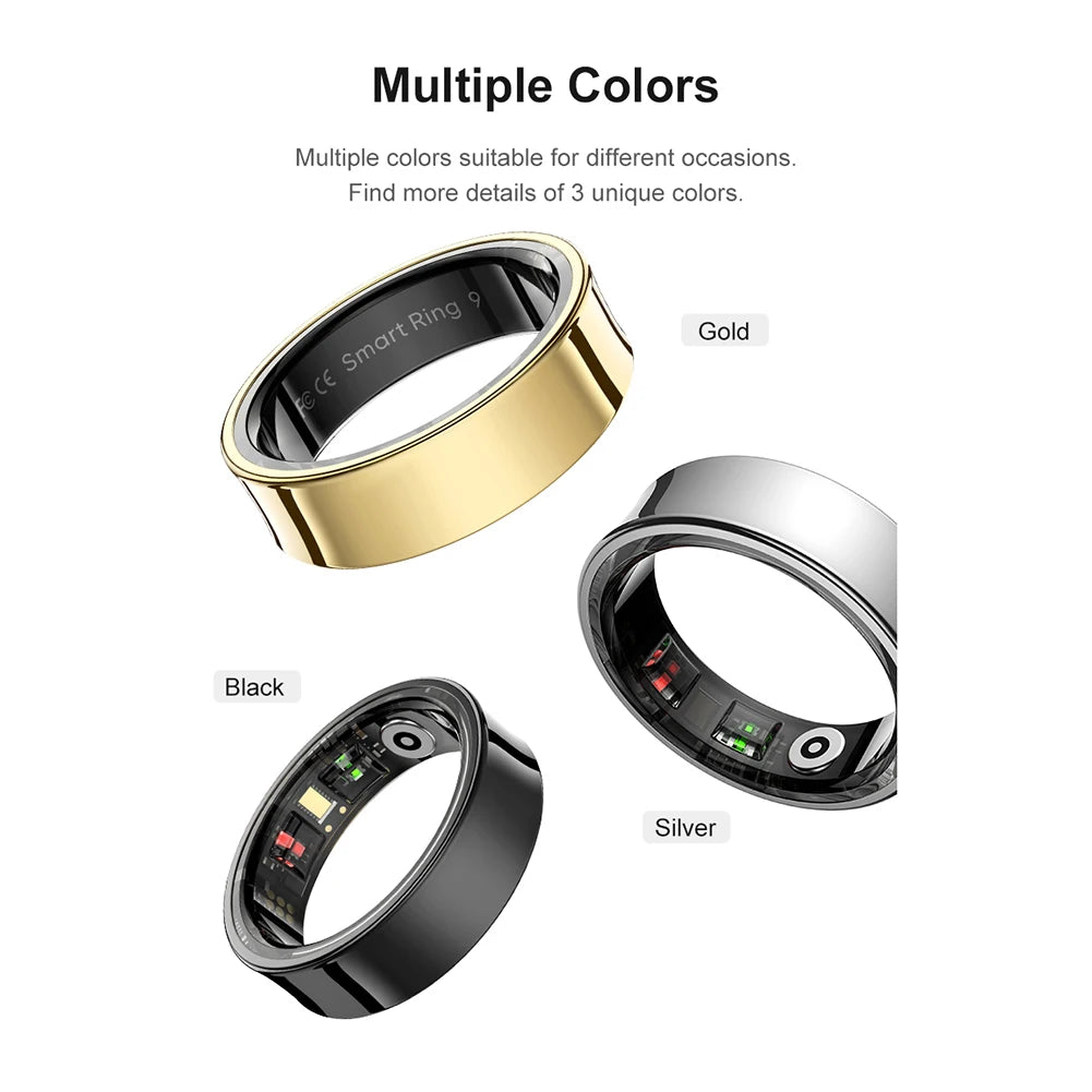 R09 Smart Ring Waterproof 5ATM Health Fitness Rings Heart Rate Blood Oxygen Sleep Monitoring with Charging Case for IOS Android