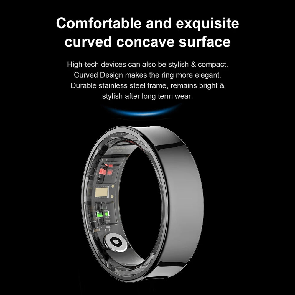 R09 Smart Ring Waterproof 5ATM Health Fitness Rings Heart Rate Blood Oxygen Sleep Monitoring with Charging Case for IOS Android