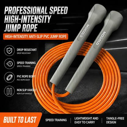 MOGOLD Speed Jump Rope – Lightweight Anti-Slip PVC Rope + Impact-Resistant PP Handles, Quick Length Adjustment for Boxing, HIIT