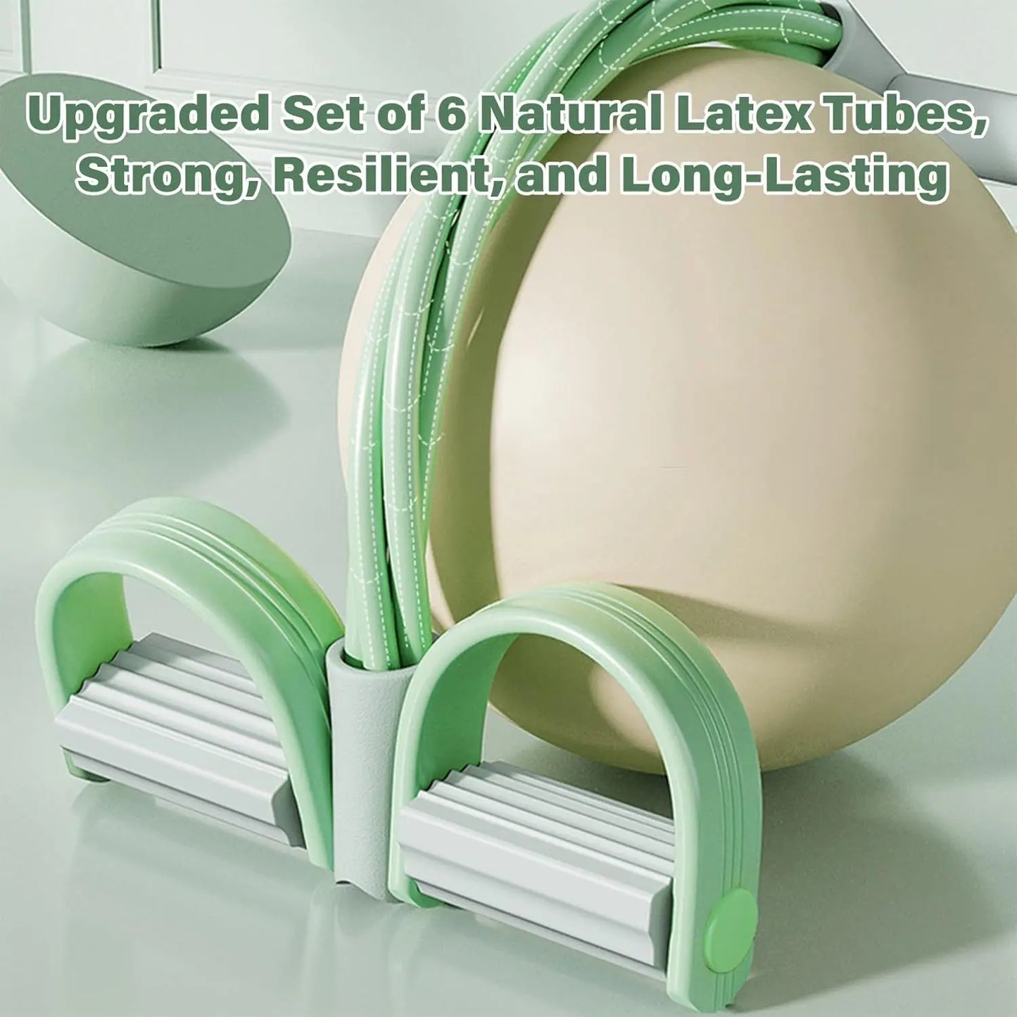 6 Tubes Natural Rubber Pedal Resistance Bands with Handles Multifunctional Yoga Pedal Puller Elastic Tension Rope Full Body Slimming Stretching Trainer Fitness Exercise Equipment for Abdomen Waist Arm Leg Home Gym Yoga Workou