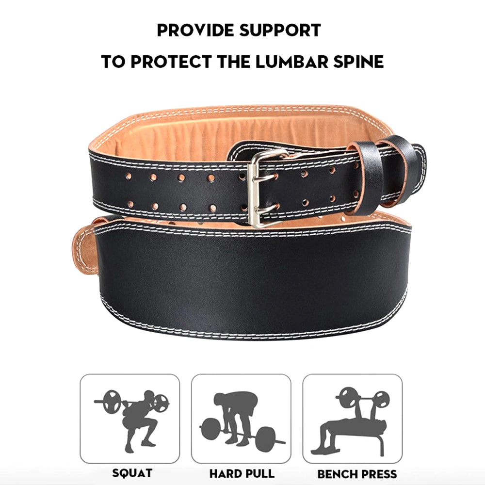 Professional Leather Fitness Buckle Weightlifting Belt Adjustable Gym Waist Belts for Squats Training Bodybuilding Lumbar Brace