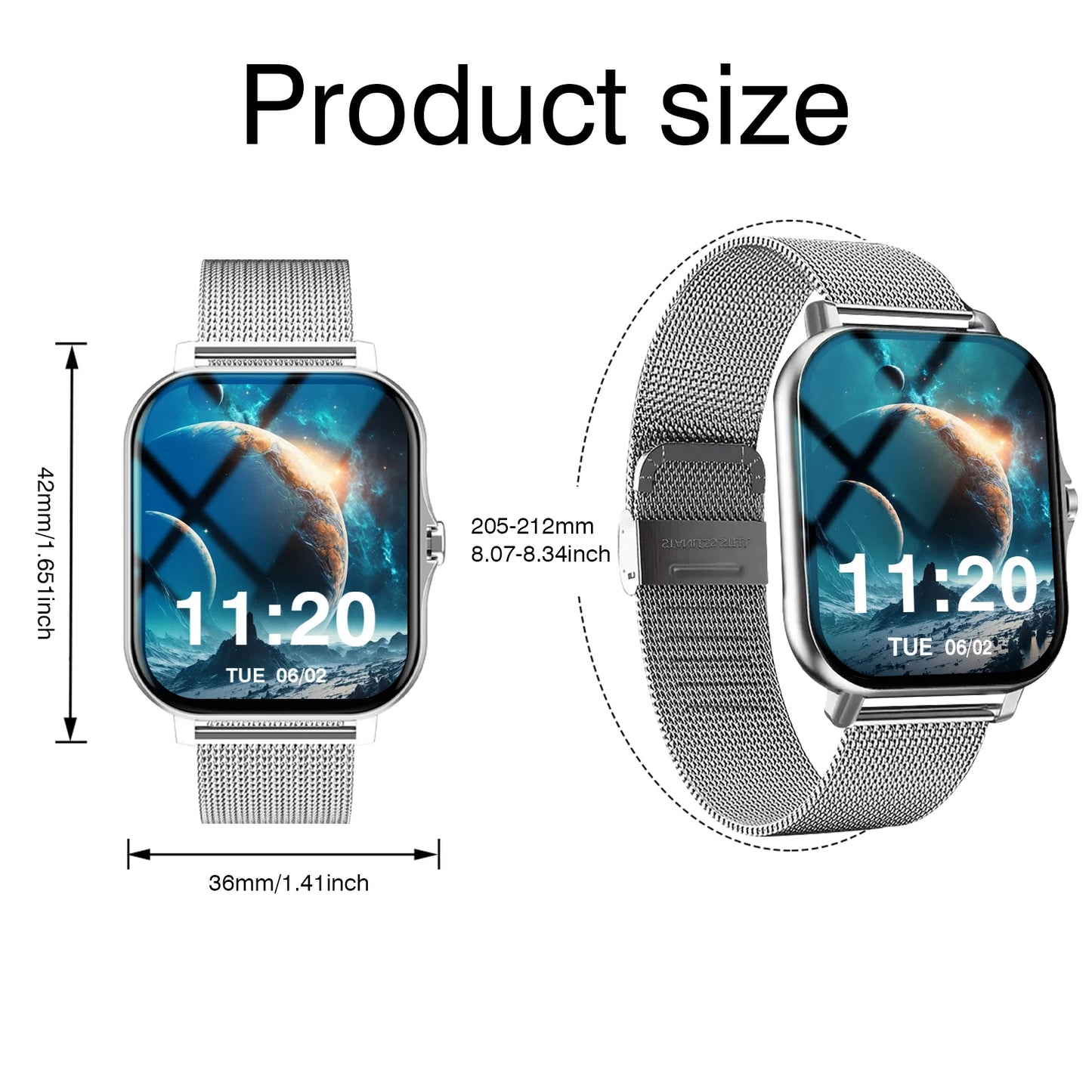 Sports smart watch, fitness activity detector, Bluetooth calling, message reminder view, unisex, suitable for Android and iPhone