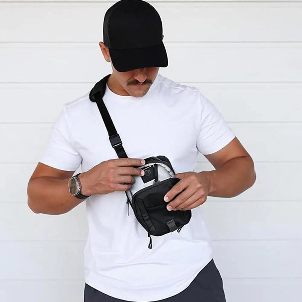 Magnetic Gym Phone Sling Bag for Men Women GYM Floor Organizer Sport Chest Crossbody Handle Pouch for Earphone Key Water Bottle