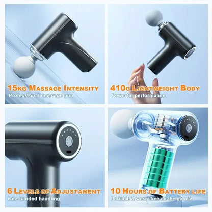 A Portable Electric Fascia Massage Gun, 4 Replaceable Massage Heads, 6-Speed Mode Adjustment, Deep Tissue Impact Muscles, Reliev