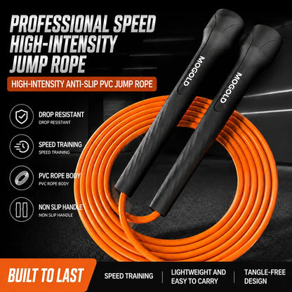 MOGOLD Speed Jump Rope – Lightweight Anti-Slip PVC Rope + Impact-Resistant PP Handles, Quick Length Adjustment for Boxing, HIIT