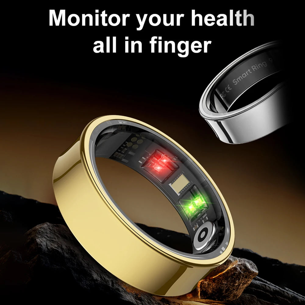 R09 Smart Ring Waterproof 5ATM Health Fitness Rings Heart Rate Blood Oxygen Sleep Monitoring with Charging Case for IOS Android