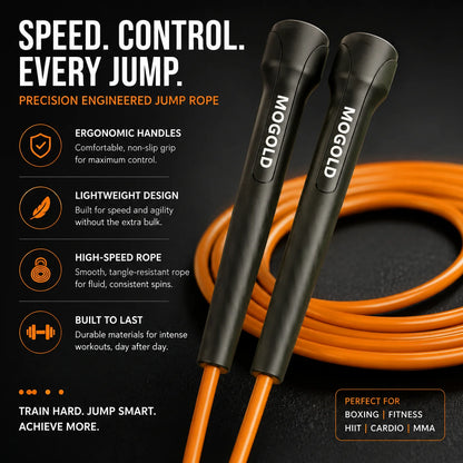MOGOLD Speed Jump Rope – Lightweight Anti-Slip PVC Rope + Impact-Resistant PP Handles, Quick Length Adjustment for Boxing, HIIT