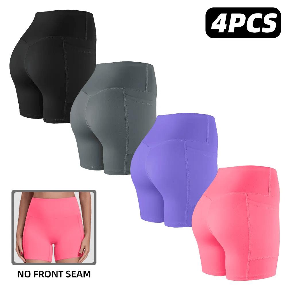 【LOCAL SHIPPING】1/3/4/6-PACK Tummy Control & Butt Lifting Shorts S-2XL - 2026 No Front Seam 5'' Yoga Shorts with Pockets Elastic Waistband Gym Running Daily Wear