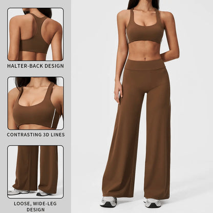 MFVIM Women’S Two-Piece Set Featuring a Racerback Bra and High-Waisted Striped Straight Pants, Suitable for Outdoor Running and Cycling, Gym Workouts, Yoga, and Pilates.