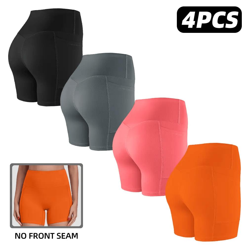 【LOCAL SHIPPING】1/3/4/6-PACK Tummy Control & Butt Lifting Shorts S-2XL - 2026 No Front Seam 5'' Yoga Shorts with Pockets Elastic Waistband Gym Running Daily Wear