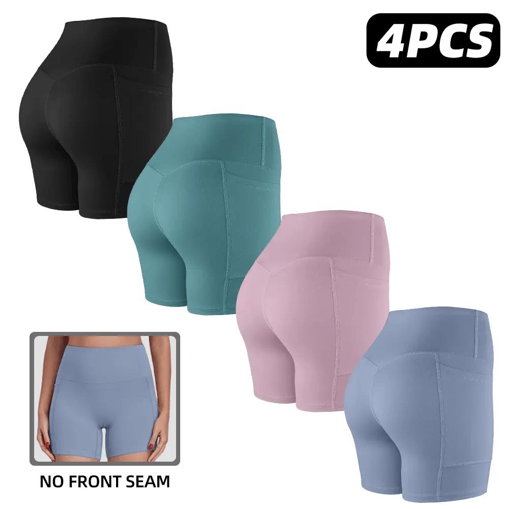 【LOCAL SHIPPING】1/3/4/6-PACK Tummy Control & Butt Lifting Shorts S-2XL - 2026 No Front Seam 5'' Yoga Shorts with Pockets Elastic Waistband Gym Running Daily Wear