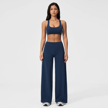 MFVIM Women’S Two-Piece Set Featuring a Racerback Bra and High-Waisted Striped Straight Pants, Suitable for Outdoor Running and Cycling, Gym Workouts, Yoga, and Pilates.