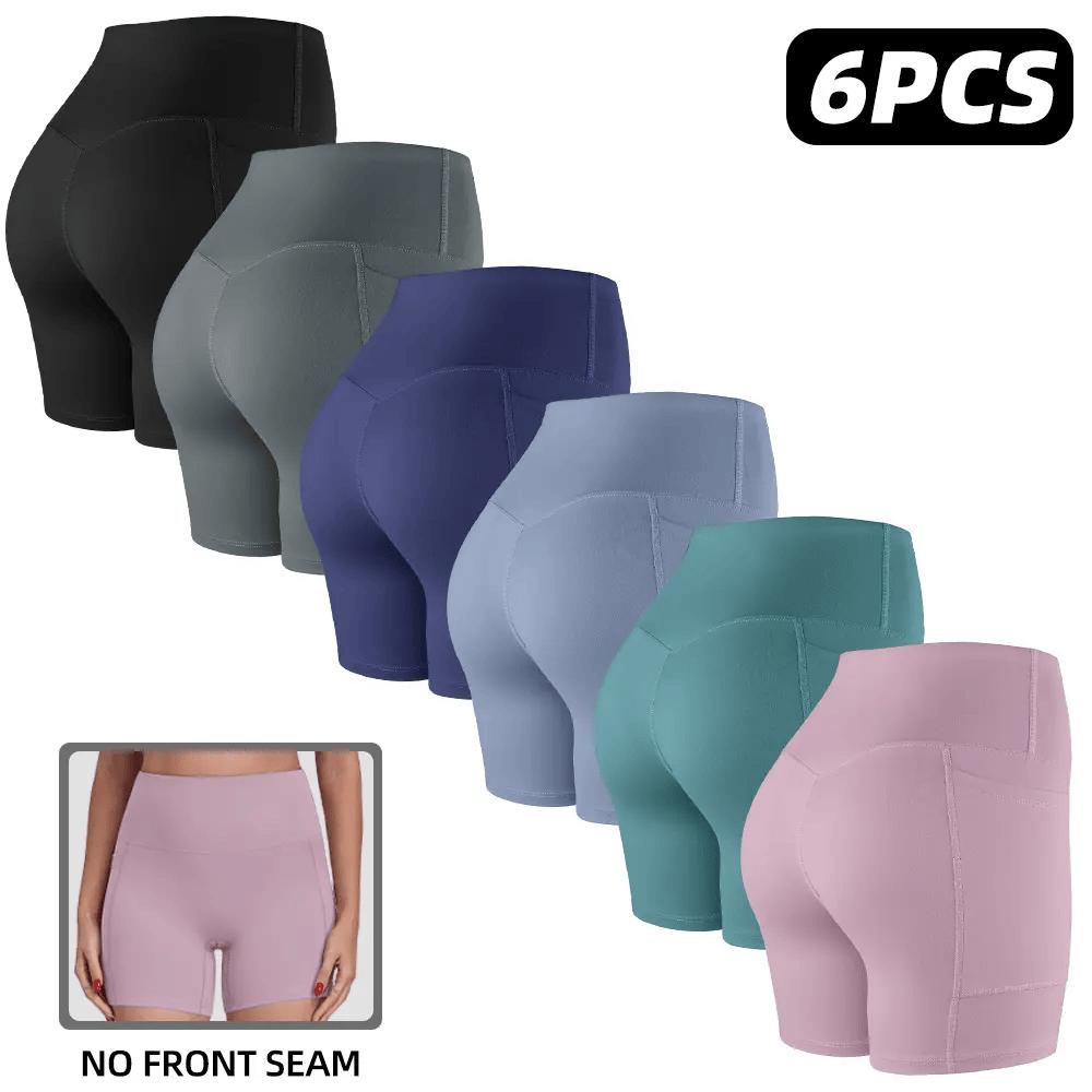 【LOCAL SHIPPING】1/3/4/6-PACK Tummy Control & Butt Lifting Shorts S-2XL - 2026 No Front Seam 5'' Yoga Shorts with Pockets Elastic Waistband Gym Running Daily Wear