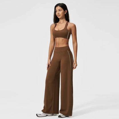 MFVIM Women’S Two-Piece Set Featuring a Racerback Bra and High-Waisted Striped Straight Pants, Suitable for Outdoor Running and Cycling, Gym Workouts, Yoga, and Pilates.
