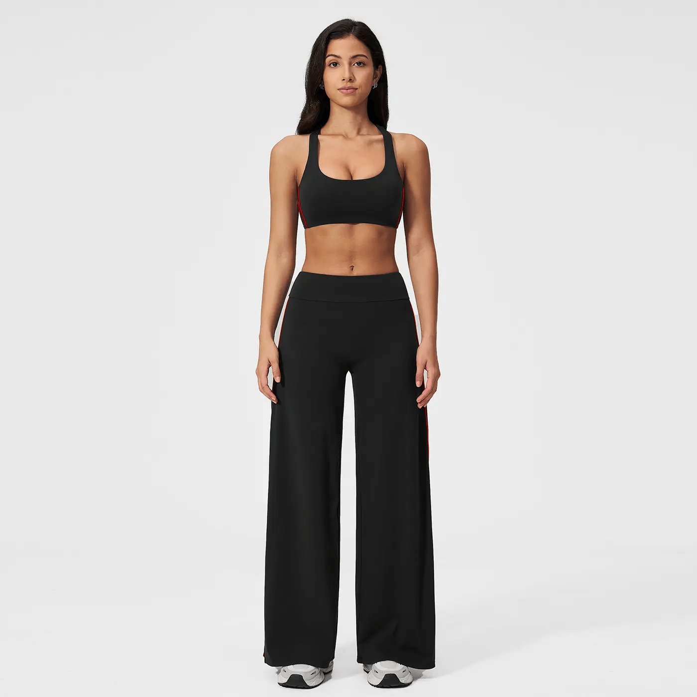 MFVIM Women’S Two-Piece Set Featuring a Racerback Bra and High-Waisted Striped Straight Pants, Suitable for Outdoor Running and Cycling, Gym Workouts, Yoga, and Pilates.